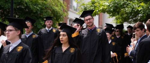 Centre graduates walking to the commencement ceremony