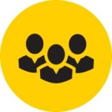 Gold circle with silhouette of three people
