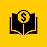 Graphic of a silhouette open book with a dollar sign inside of a gold circle