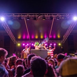 Students having fun at concert on campus