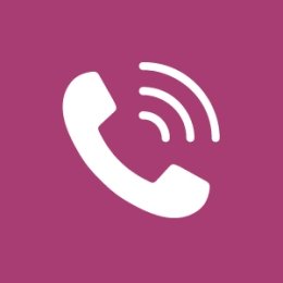 Maroon background with a phone talking icon
