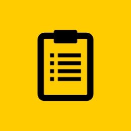 Icon with gold background and black outline of notepad agenda