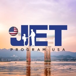 JET program logo with Japan nature scene in background