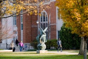 Flame Statue in front of the library