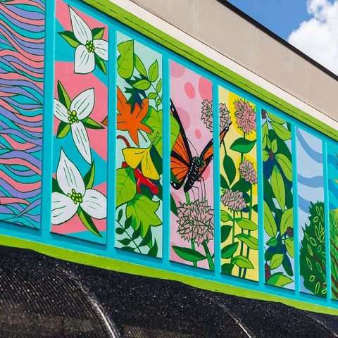 Murals outside the greenhouse on campus