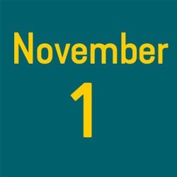 blue background with yellow text "November 1"