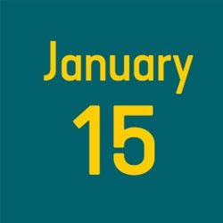 blue background with yellow text "January 15"
