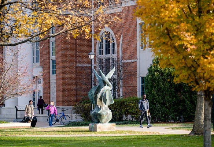 Flame Statue in front of the library