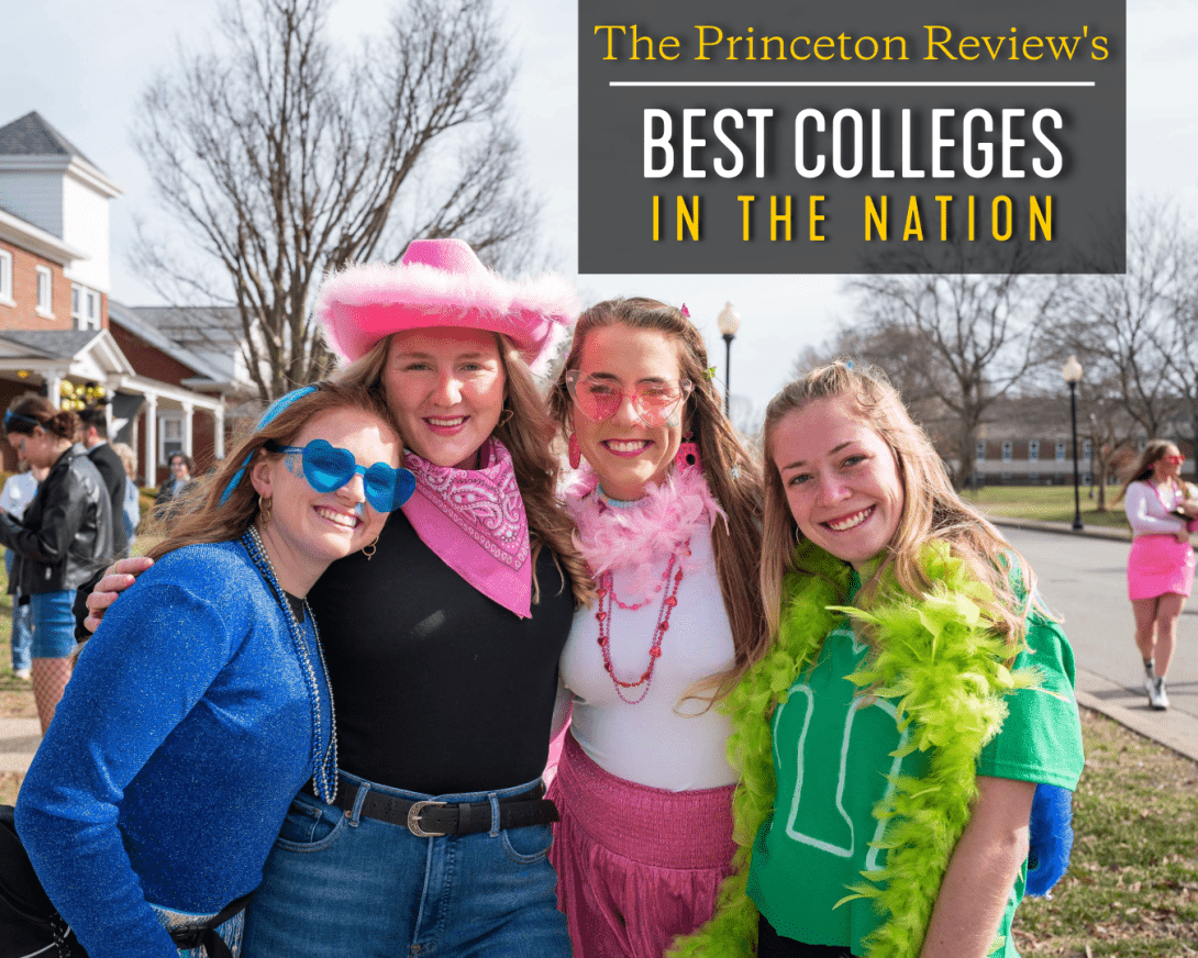 Graphic of 4 Centre students on sorority bid day. Text says "The Princeton Review's Best Colleges in the Nation"